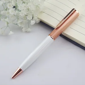 Twist Ballpoint Pen Luxury Fashion Elegant Rose Gold White Body Metal Pen