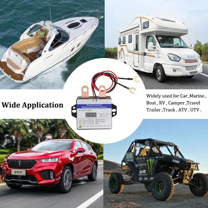 12V 240A Automatic Power Shut Off Cut Off Switch Remote Control Kill Switch Remote Battery Disconnect Switch for Car Truck Boat