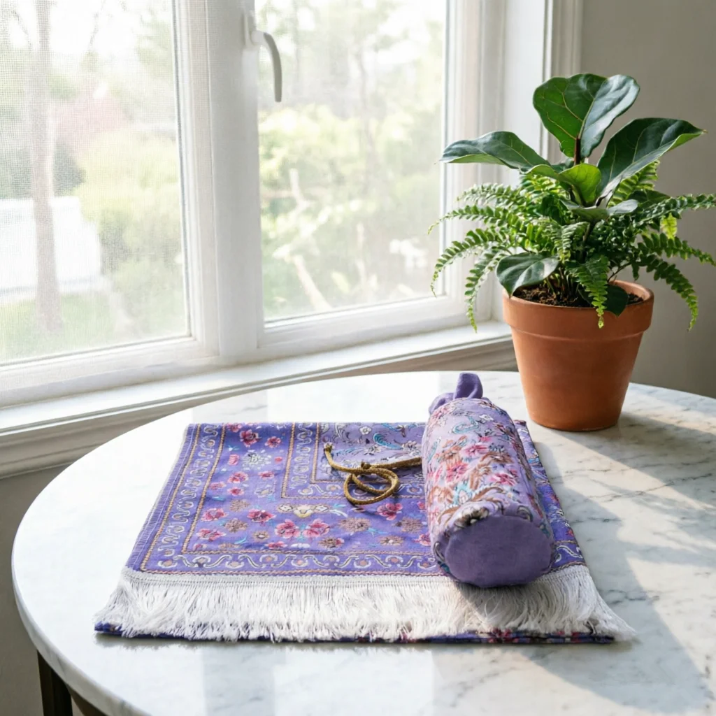 Ensemble élégant de tapis de prière en polyester à motif floral avec pochette de voyage antidérapante - Design musulman moderne - Tapis de prière portable pour la maison - Cadeau_voghion.com