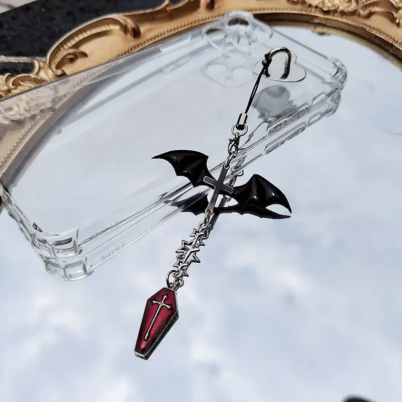 Red Dark Black Gothic Cross Coffin Keychain - Y2k Straps