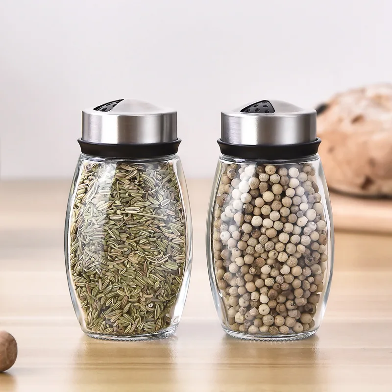360 Rotating Spice Jar Glass Bottle Pepper Sugar Salt Sealed Container  Seasoning Box with Storage Rack Kitchen Accessories - AliExpress