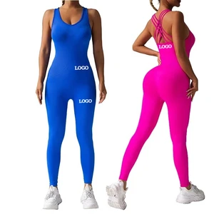 Women's Crisscross Back Yoga Jumpsuit - Sexy Butt Lifting Tight Bodysuit, Built-in Bra, Custom Logo Available