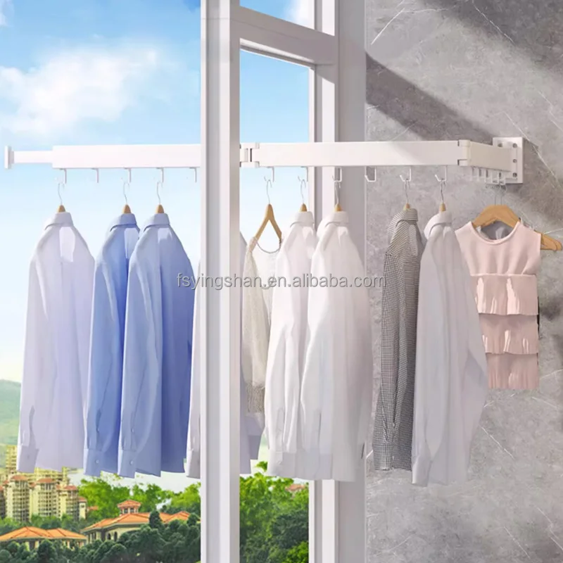 Tendedero plegable de aluminio montado en la pared OEM, gancho de tela  plegable y colgador de ropa retráctil para uso en cocina o baño