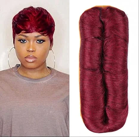 Burgundy Human Hair 27 Piece Quick Weave Bump Hair with Free Closure Short  Hair Pieces for Black Women