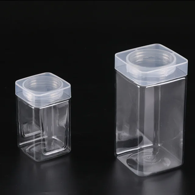 Square transparent food can with lids large capacity wide mouth sealed bottle