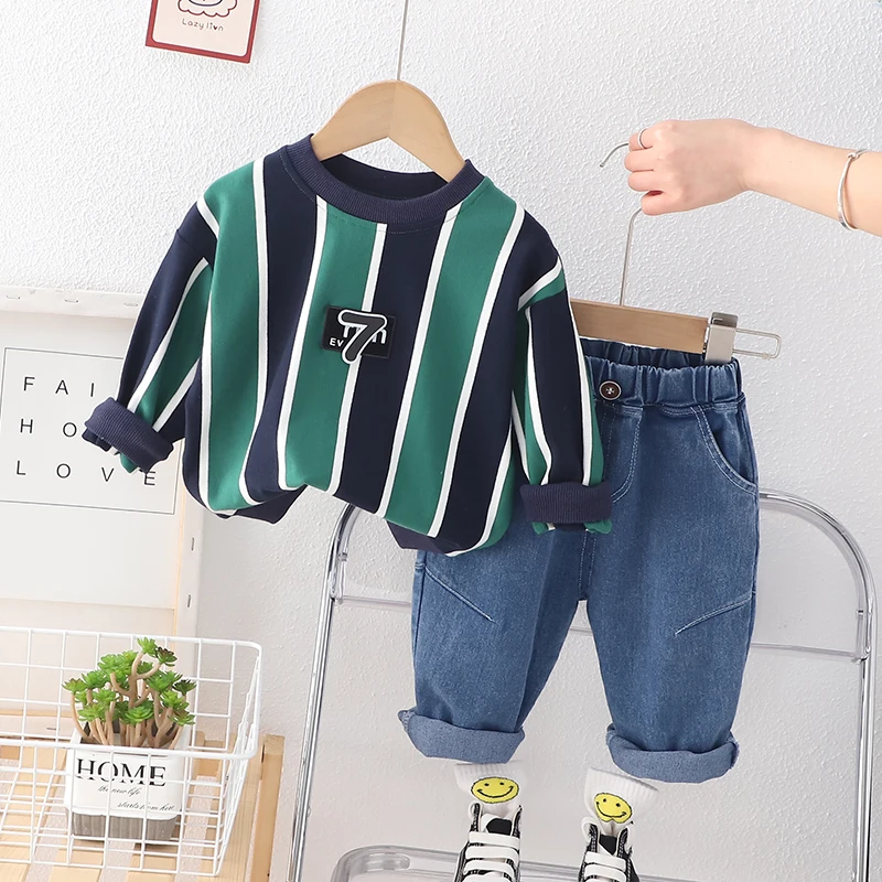 2023 Spring Autumn Children Boy Clothes Long Sleeve Striped Number
