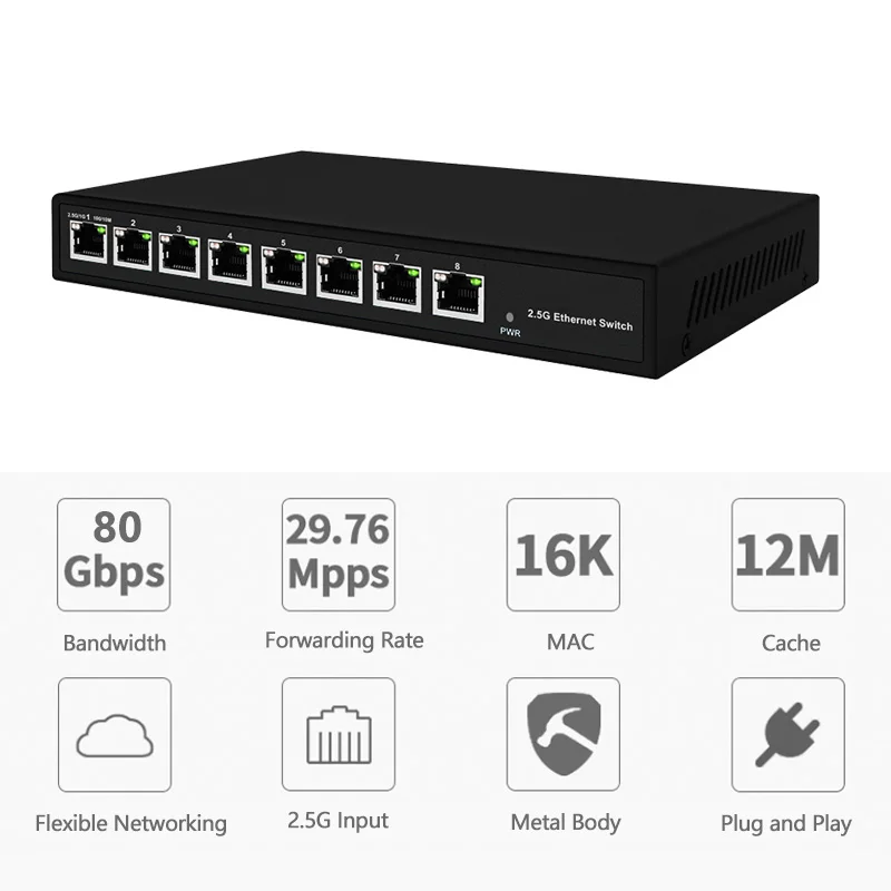 Full 2.5G 8 Port Ethernet Unmanaged Network POE Switch manufacture