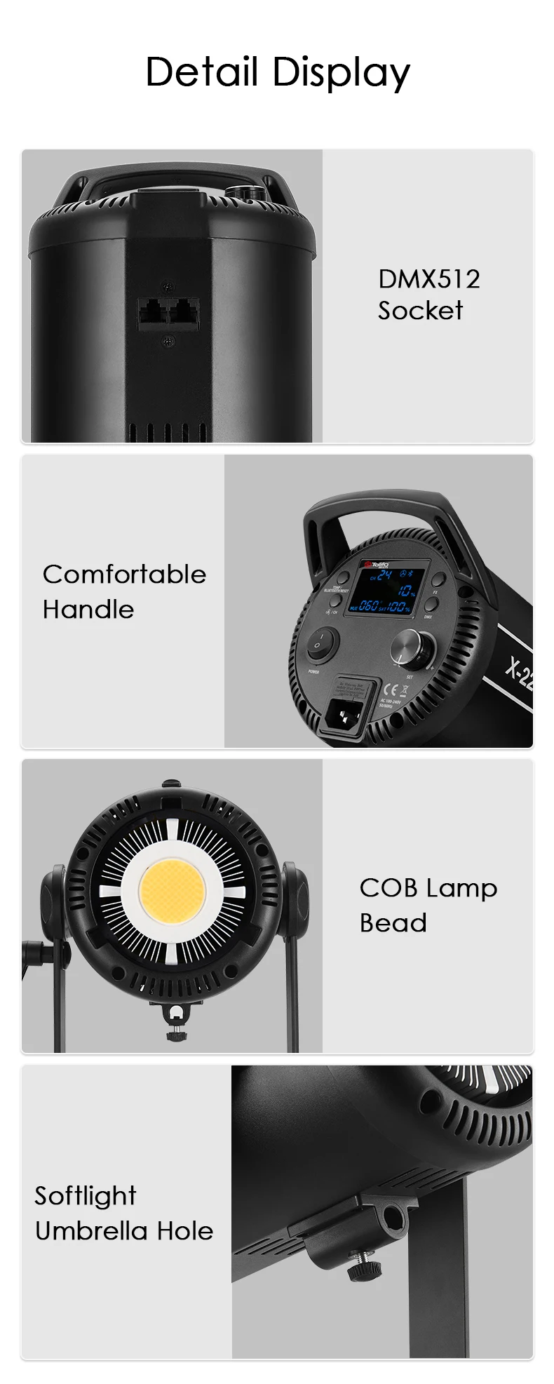 TOLIFO X-220B 230W Bi-Color LED Video Light COB Bowens APP DMX Control  2700K-6500K High CRI LED Studio Photography Light| Alibaba.com