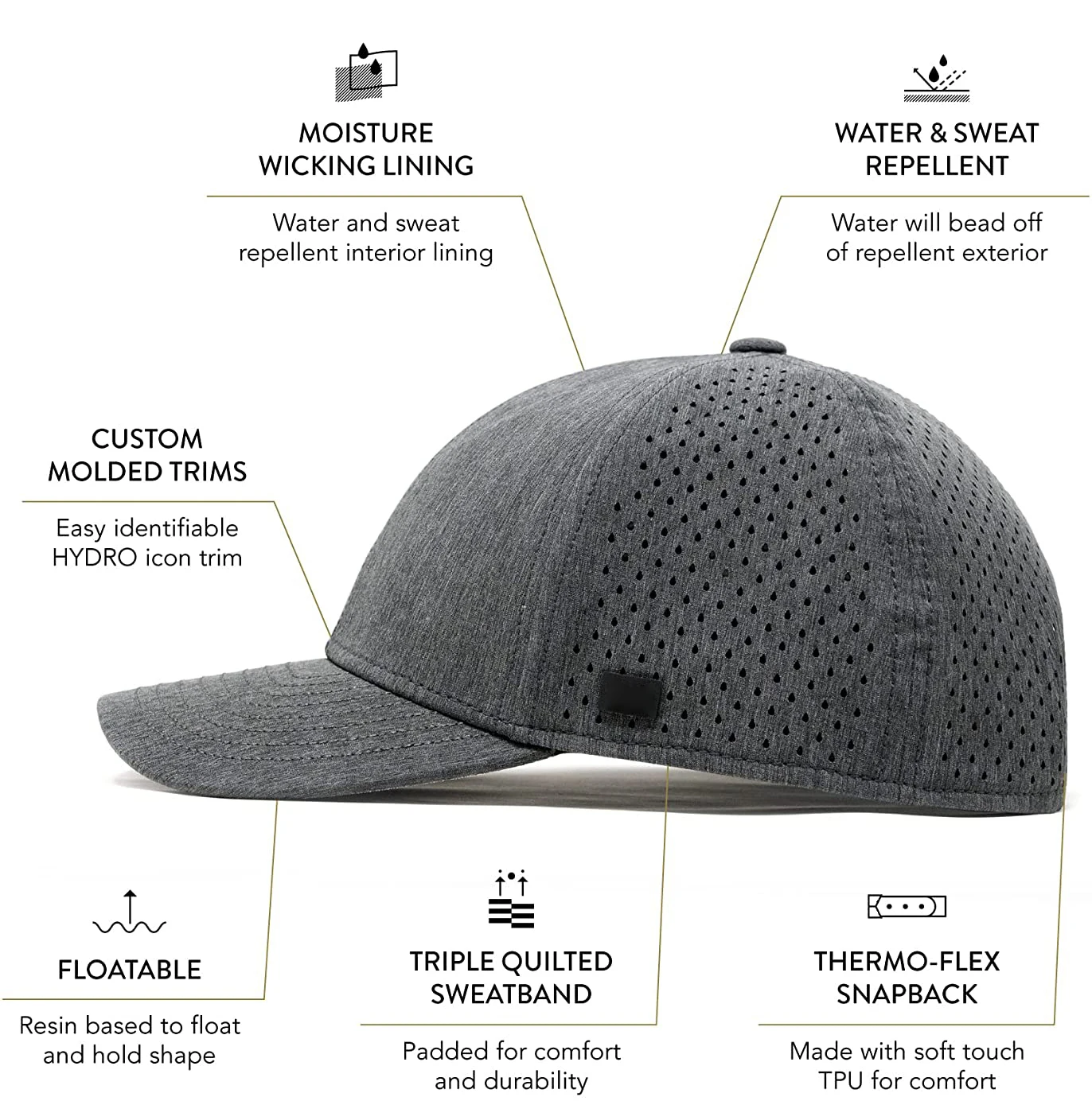 Melin Waterproof Hydro Hat Embroidery Custom Logo Running Sports Laser