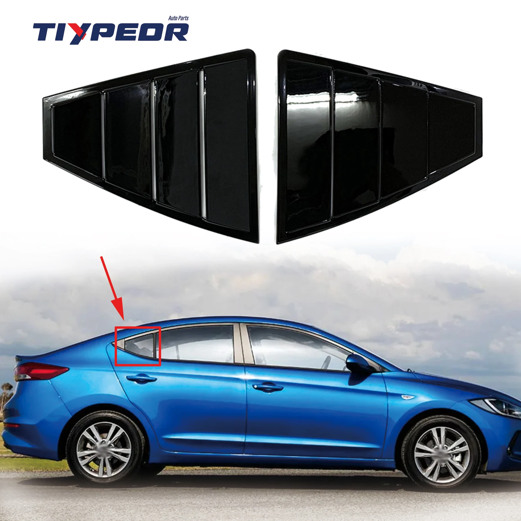 product for hyundai elantra 2017 2020 car rear window shutter cover black trim strip window louver vent trim 2019 2018 2019-5