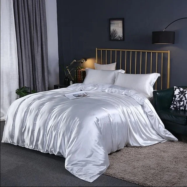 Wholesale Luxury Hotel Bedding Set Custom Silk Sheets and Duvet Cover Queen and Twin Size Mulberry Satin Quilt Pattern