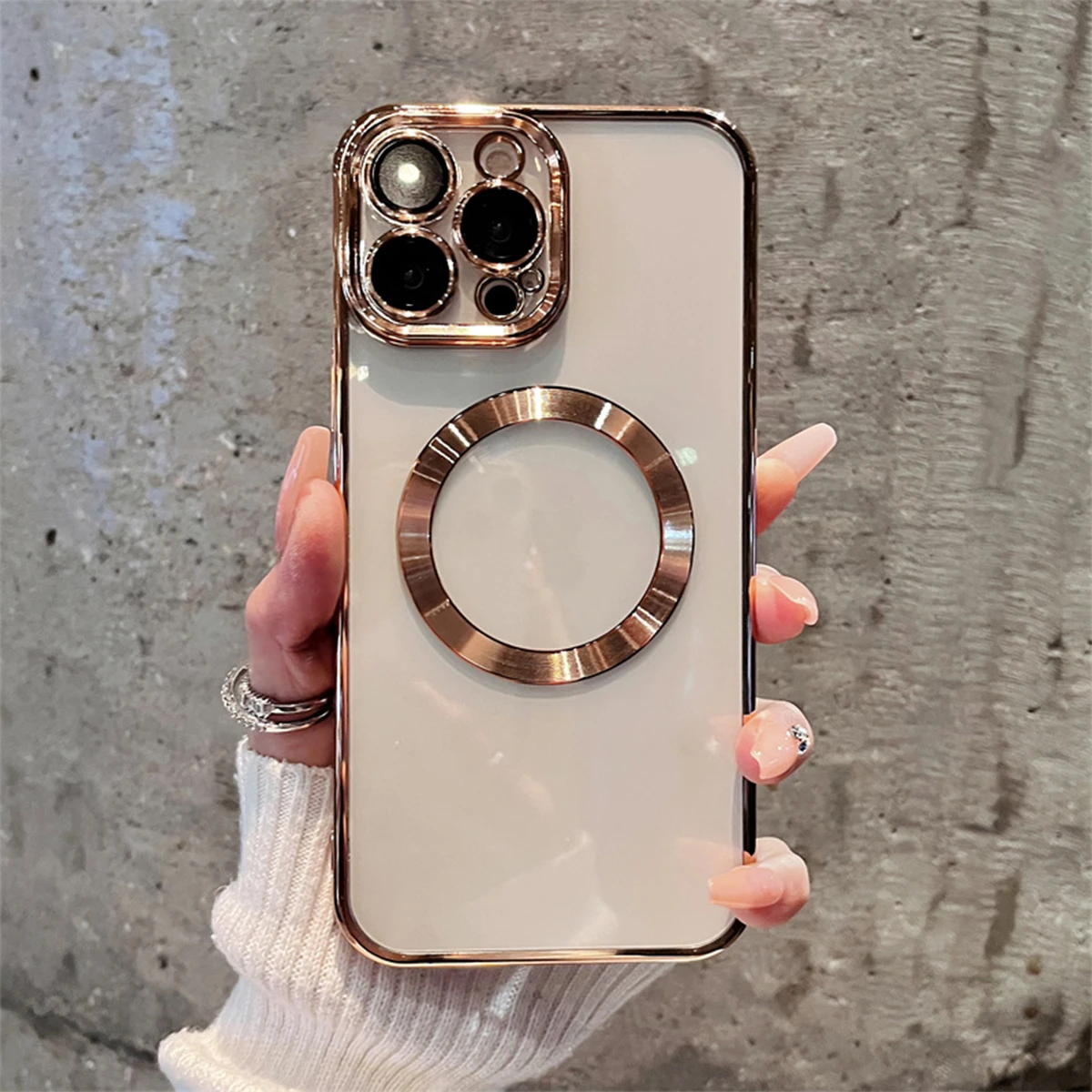 Luxury Phone Case Fine-hole electroplated magnetic brushed space case for iPhone 13 Pro Max gold color lens protector HWC20