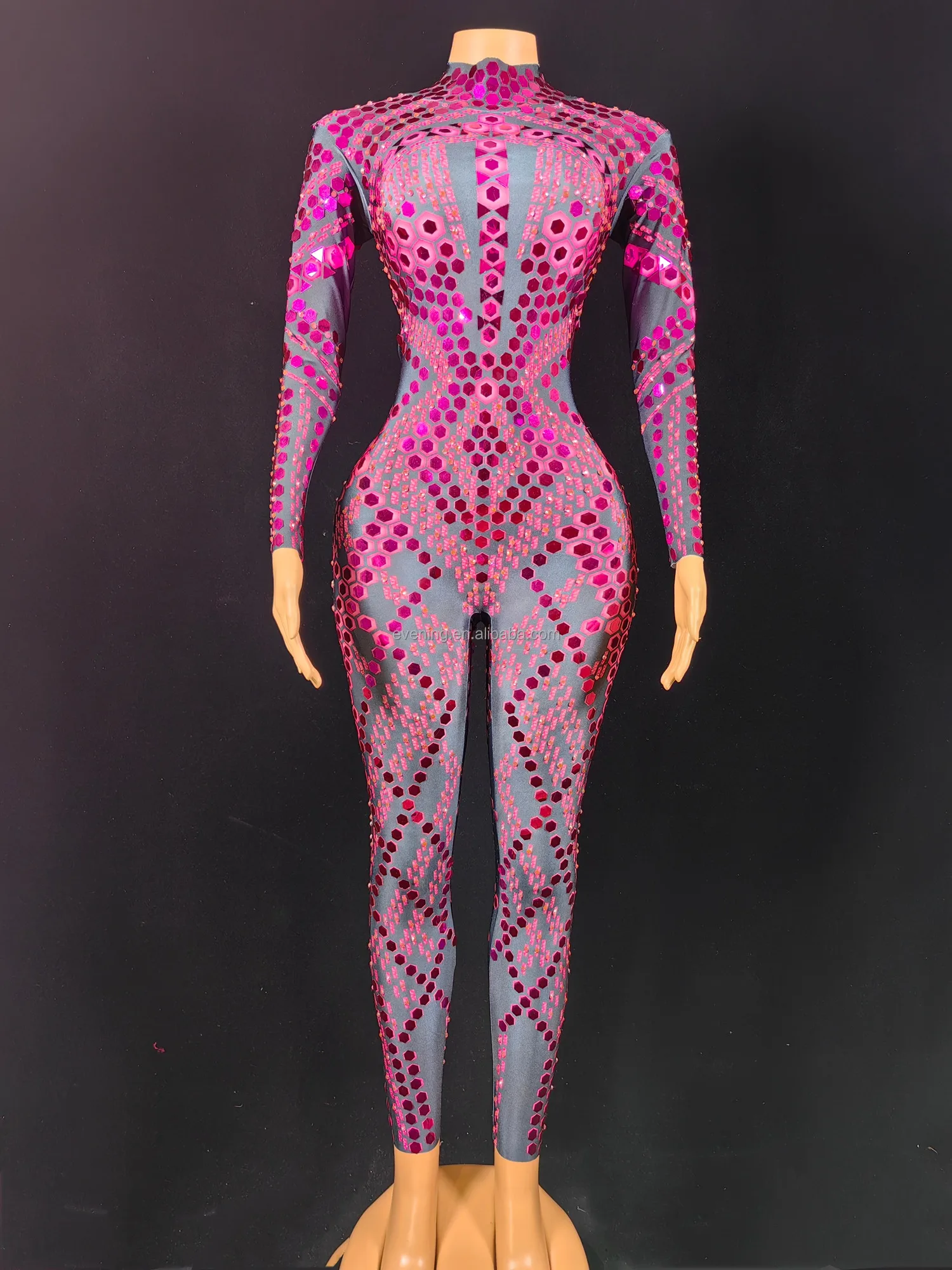 Sexy Bling Sequins Rhinestone Jumpsuit Spandex One Piece Bodysuits Slim