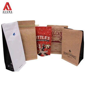 Hot Sale Custom Logo Flat Square Bottom Coffee Bags Bag With Zipper and WIPF Valve