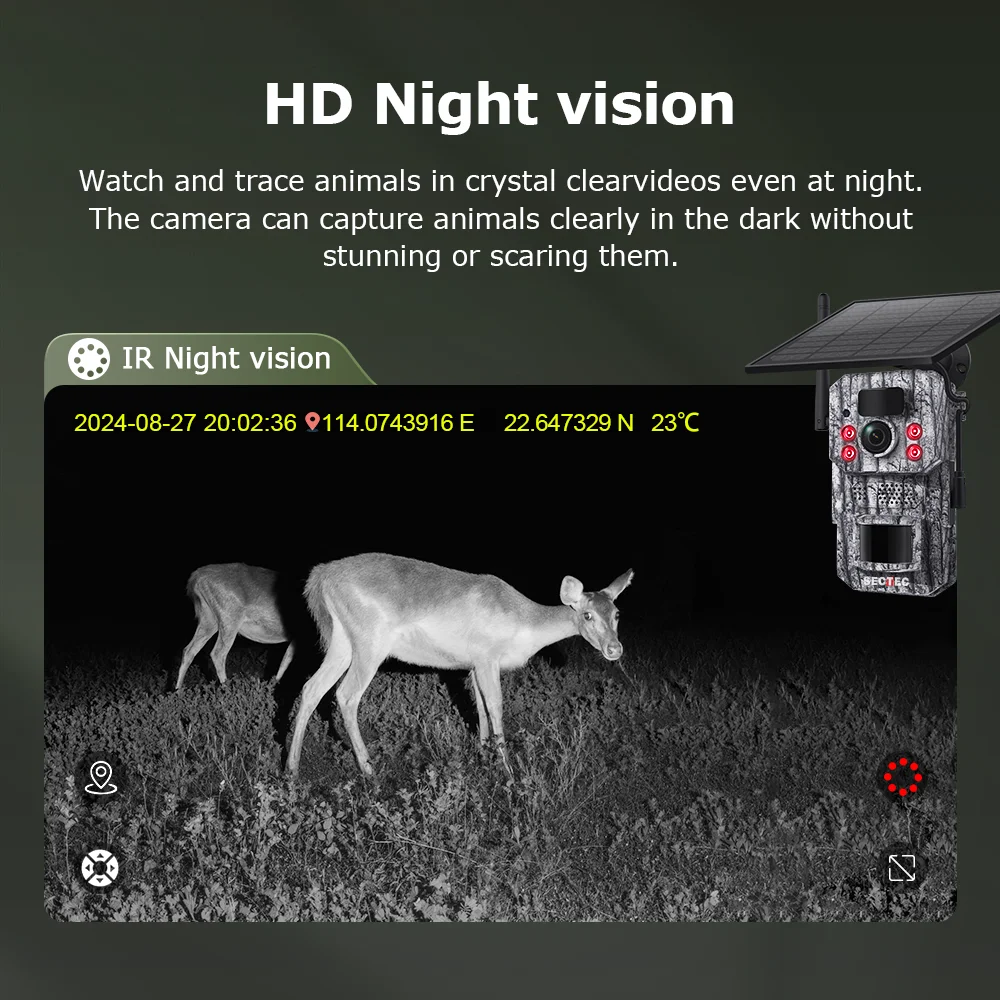 AI 4G Cellular Trail Camera  3MP Mini GPS Hunting Cam 25m Detection Range IP66 Invisible Night Vision Wildlife Solar Camera