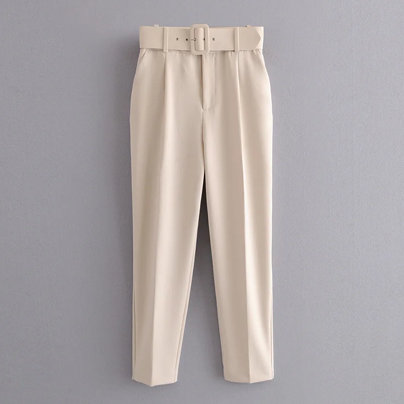 Fashion Office Wear Pants For Women Vintage High Waist Zipper Fly Ankle  Trousers