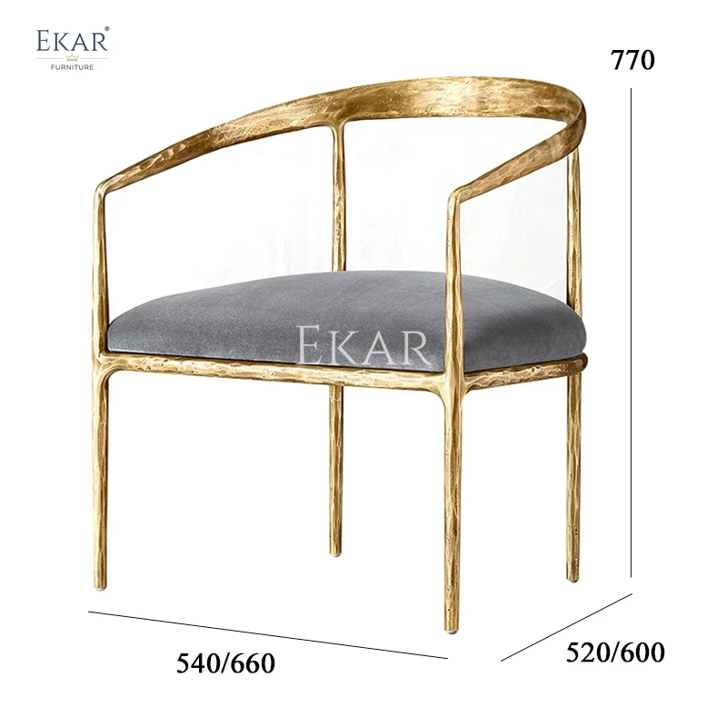 product new design forged vintage copper iron frame with leather seat cushion dining chair dining room furniture-66