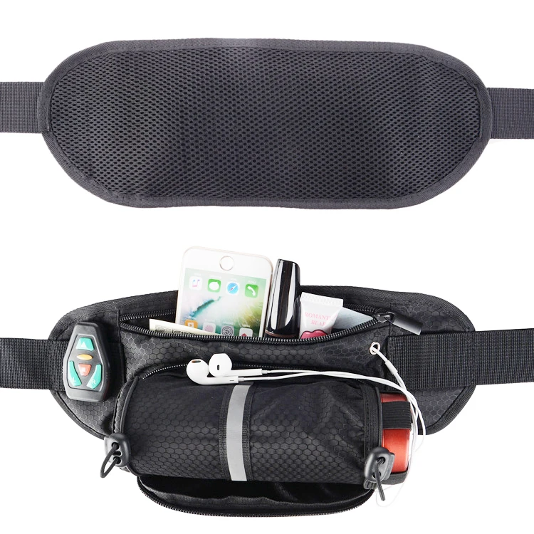 Marsupio Sottile Da Running Donna Uomo - Cintura Porta Soldi Elastica, Impermeabile, Con Foro Per Cuffie, Nero