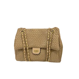 Wholesale New Fashion Underarm Handbags Korean Style Braid Casual Tote Bags for Women PU Shoulder Bag with Zipper Accessory