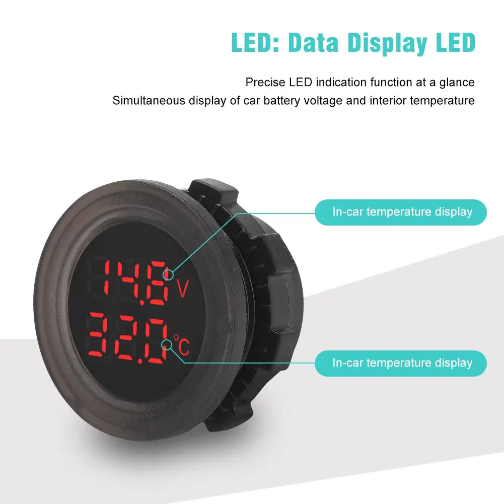 Display LED Voltmetro E Termometro Auto DC 12V 24V, Tensione E Temperatura Acqua