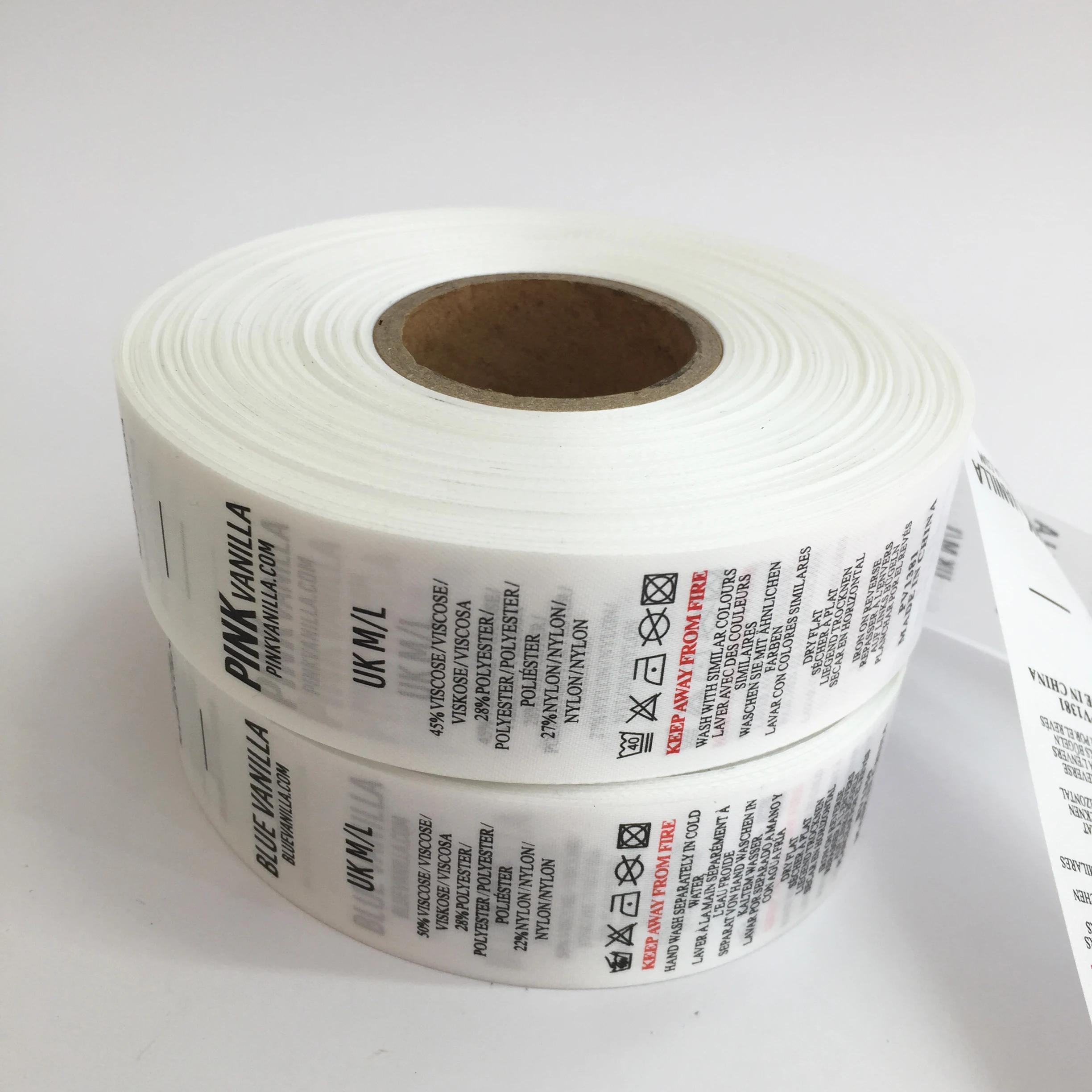 Custom Polyester Fabric  Printed Clothing Care Tag Cotton Instruction Warning Washing Label Satin Labels Wash Care Label