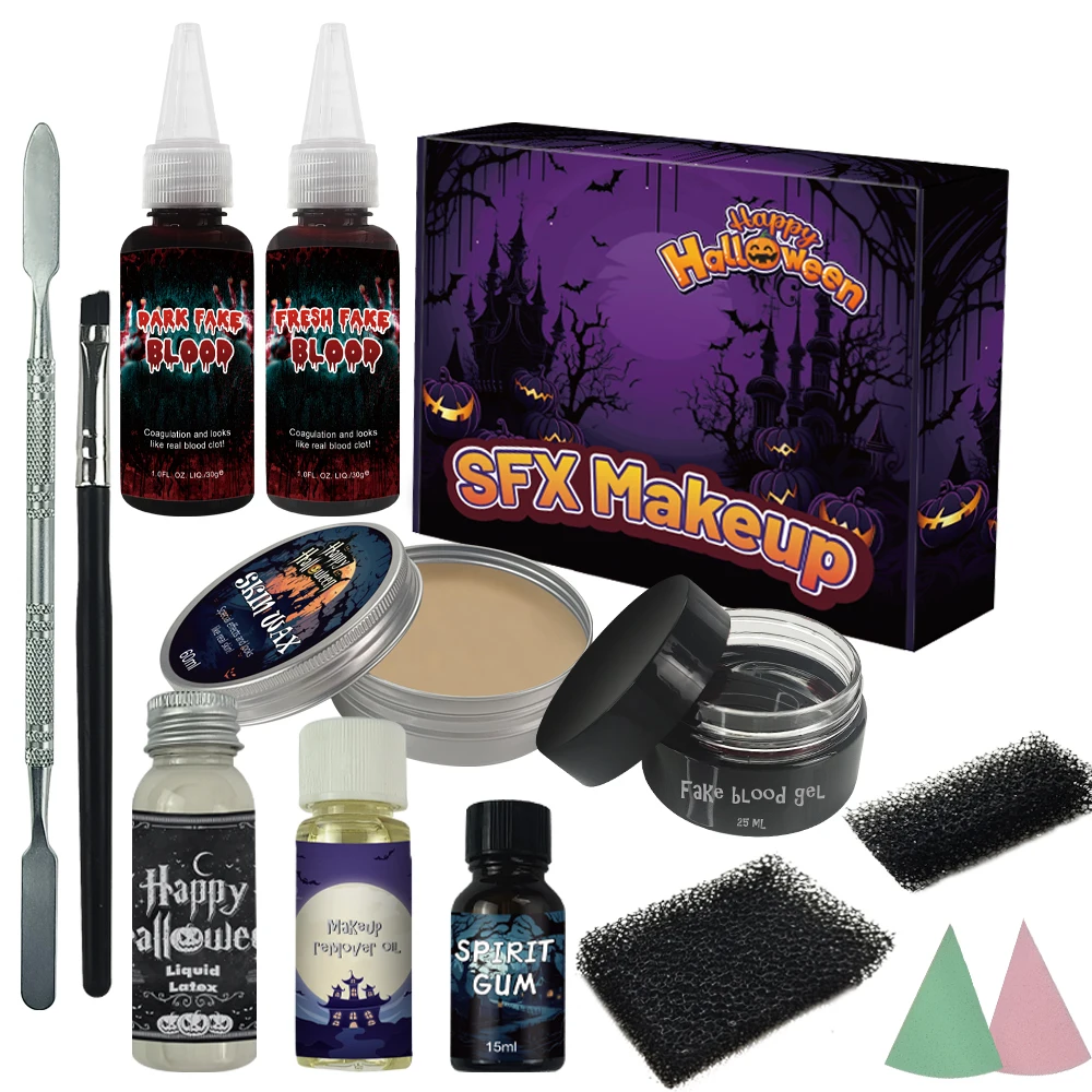 Scar Wax Set Liquid Fake Blood Movie Equipment Natur Sfx Halloween Make up Kit Clown Special Effects Makeup