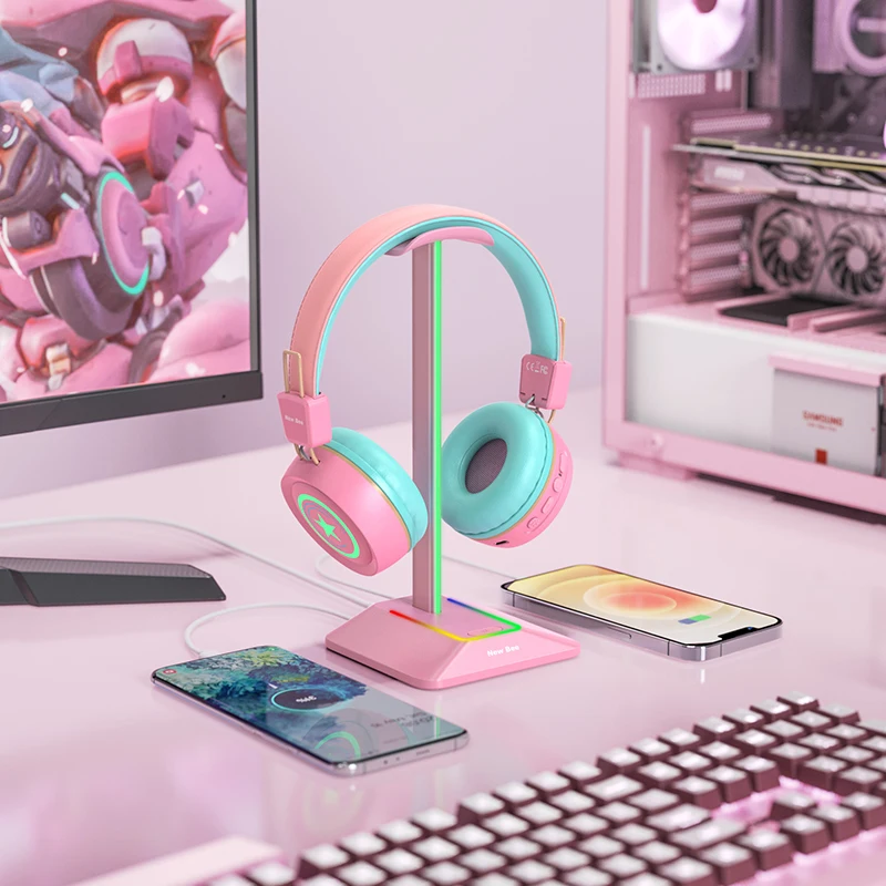 New Design USB Port Headset Headphones Hook Holder Pink Led RGB