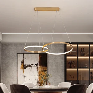 Modern Simple Decorative Living Room Hanging Gold Aluminum Circle Rings LED Chandeliers