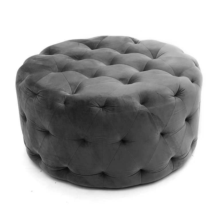 Customized Modern Style Comfortable Whole Cheap Modern Stool Pouf Round Velvet Chesterfield Ottoman