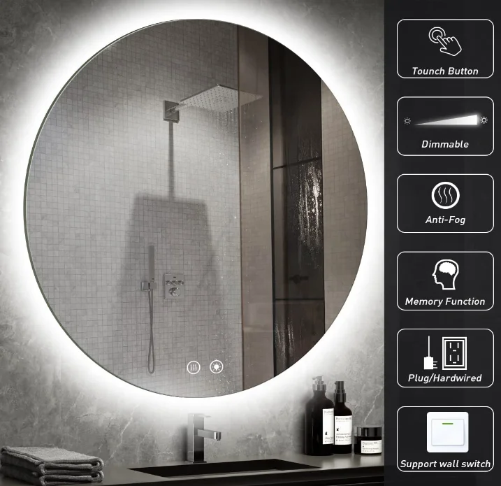 Specchio bagno rotondo 80 cm con luce led a 3 colori, antiappannamento e touch | Leroy Merlin