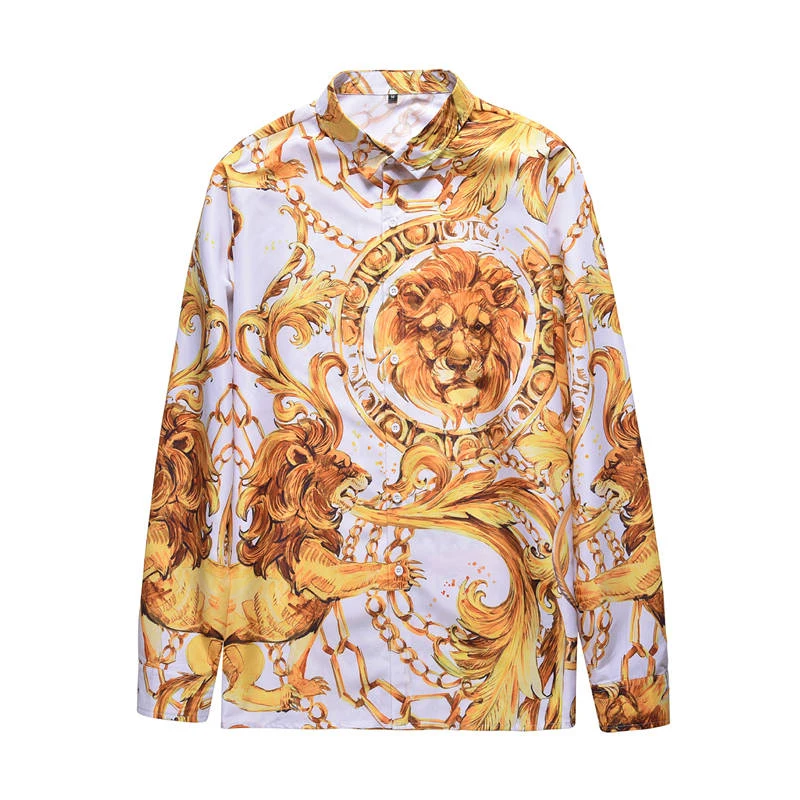 Stylish Men Shirt Luxury 3D Gold Chain Print Dress Shirts Long Sleeve  Casual Shirt