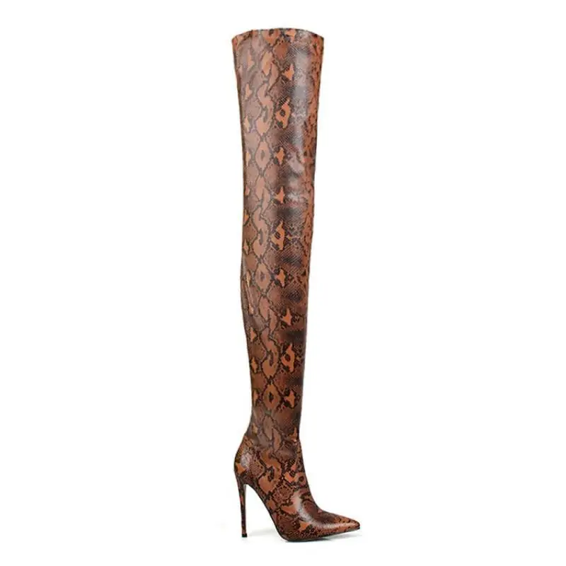 Ladies Large Size Sexy Women Snake Skin With Heel Over The Knee Thigh High Boots - Image 1