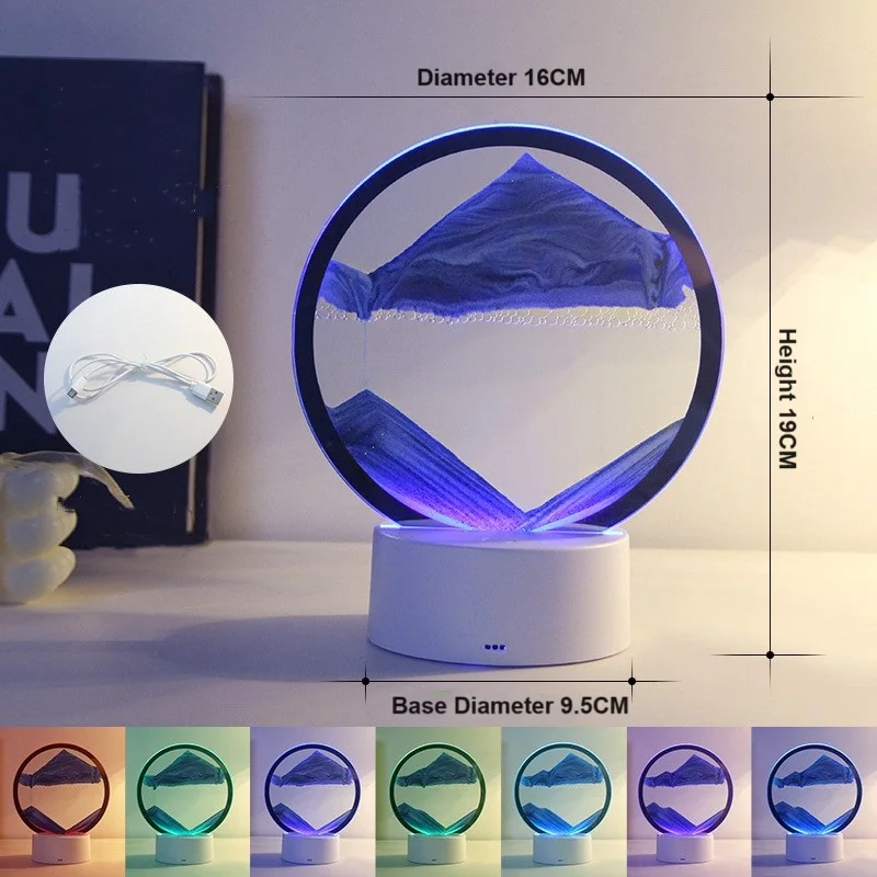 Modern Touch Control Led RGB Lamp 3D Hourglass Decorative Quicksand Table Lamp With USB Cable Night Light