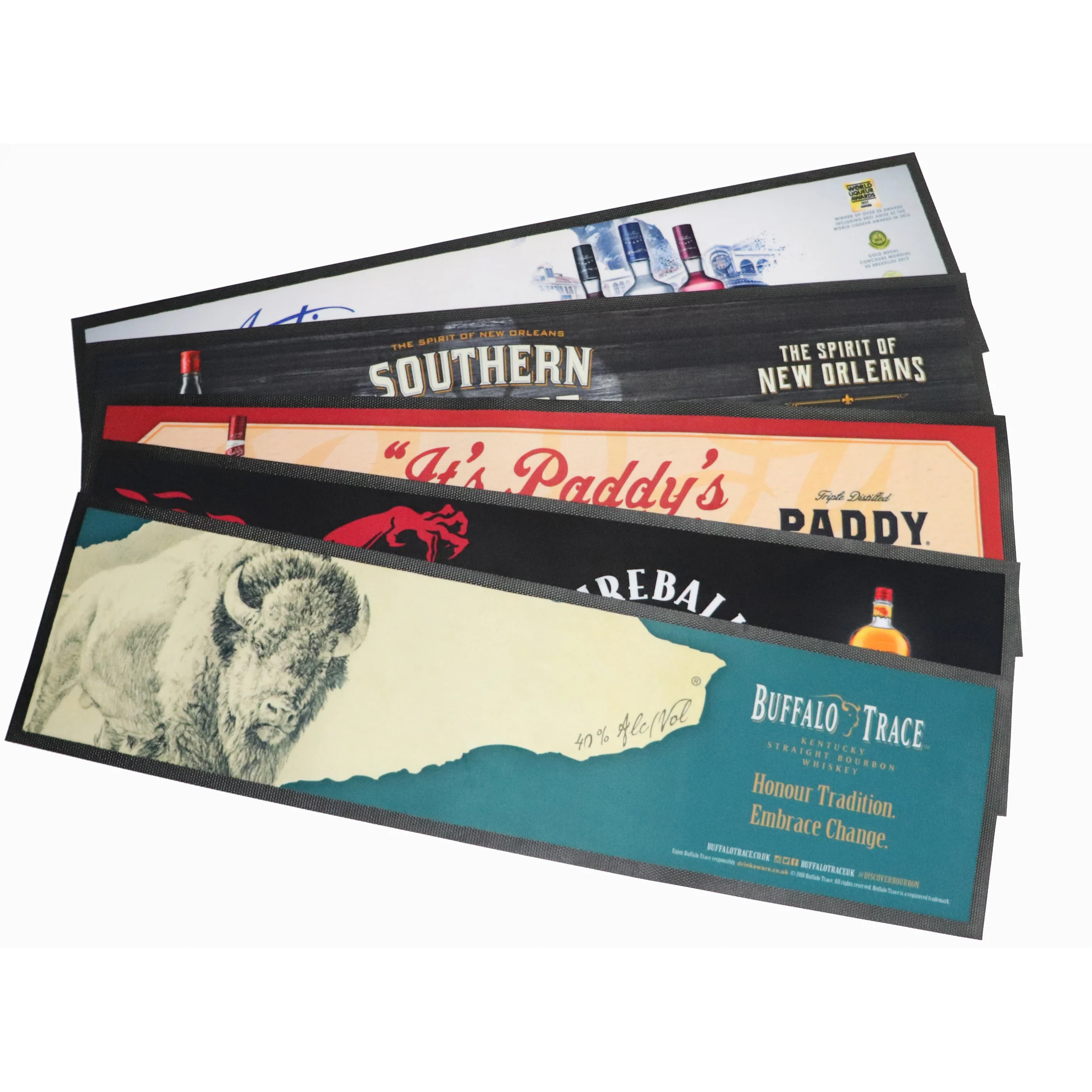 Customized Logo Soft Silicon PVC Rubber Polyester Sublimation Bar Mat and Bar Runner for Beer Vodka Whiskey Gin Promotions