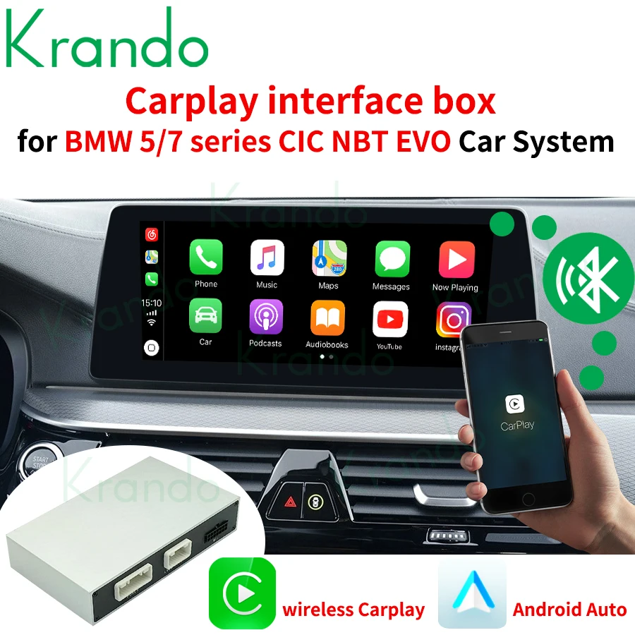Krando Wireless Upgrade Interface Box for BMW 5 Series F10 F11 F07 GT 7 Series F01 F02 CIC NBT EVO Decoder Carplay Box
