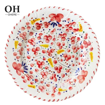 Lace Rimmed Ceramic Charger Plate for Party Rental Fresh Floral Decal Dinner Plate Dish Bone China Embossed Dinnerware Set