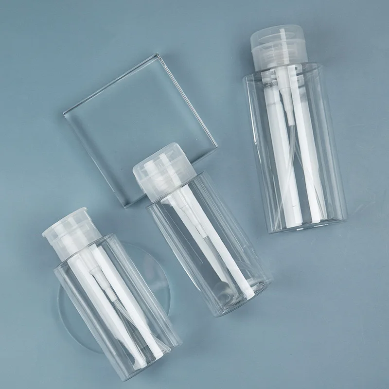 PET Plastic Eye Makeup Remover Bottle Empty 200ml Cosmetic Toner Nail Polish Makeup Remover Bottle With Pressure Pump