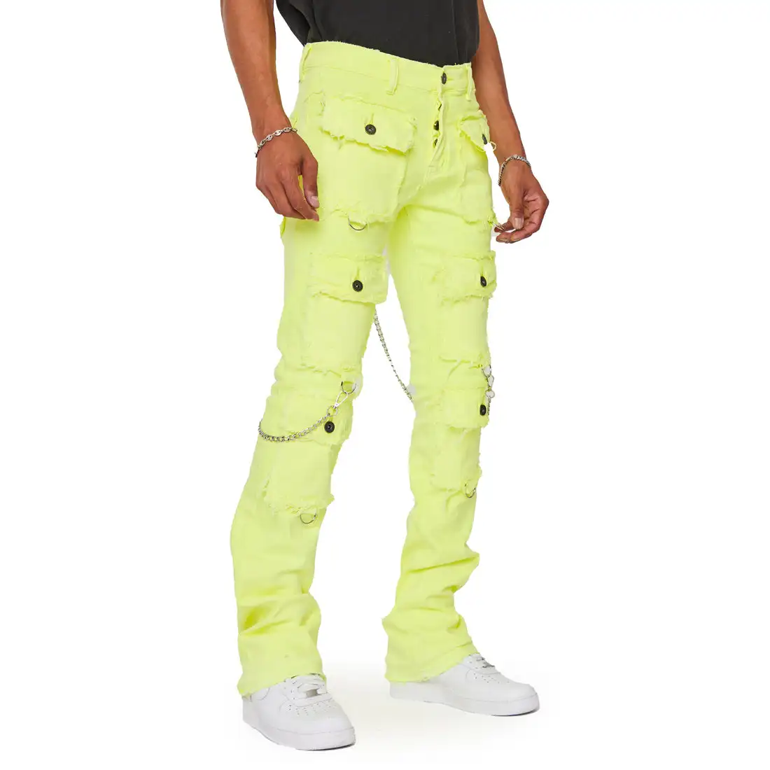 AeeDenim Custom Designers Logo High Street Breathable Print Midweight Jeans Men's Yellow Stretch Harem Pants Button Fly Many