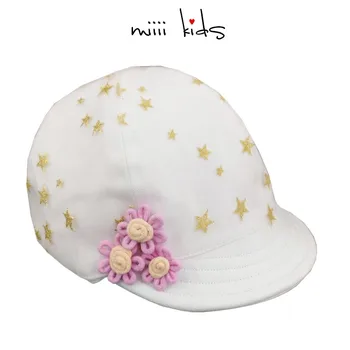Girls' duck tongue cap spring and autumn thin pure cotton white casual star yarn baby children's cap girl