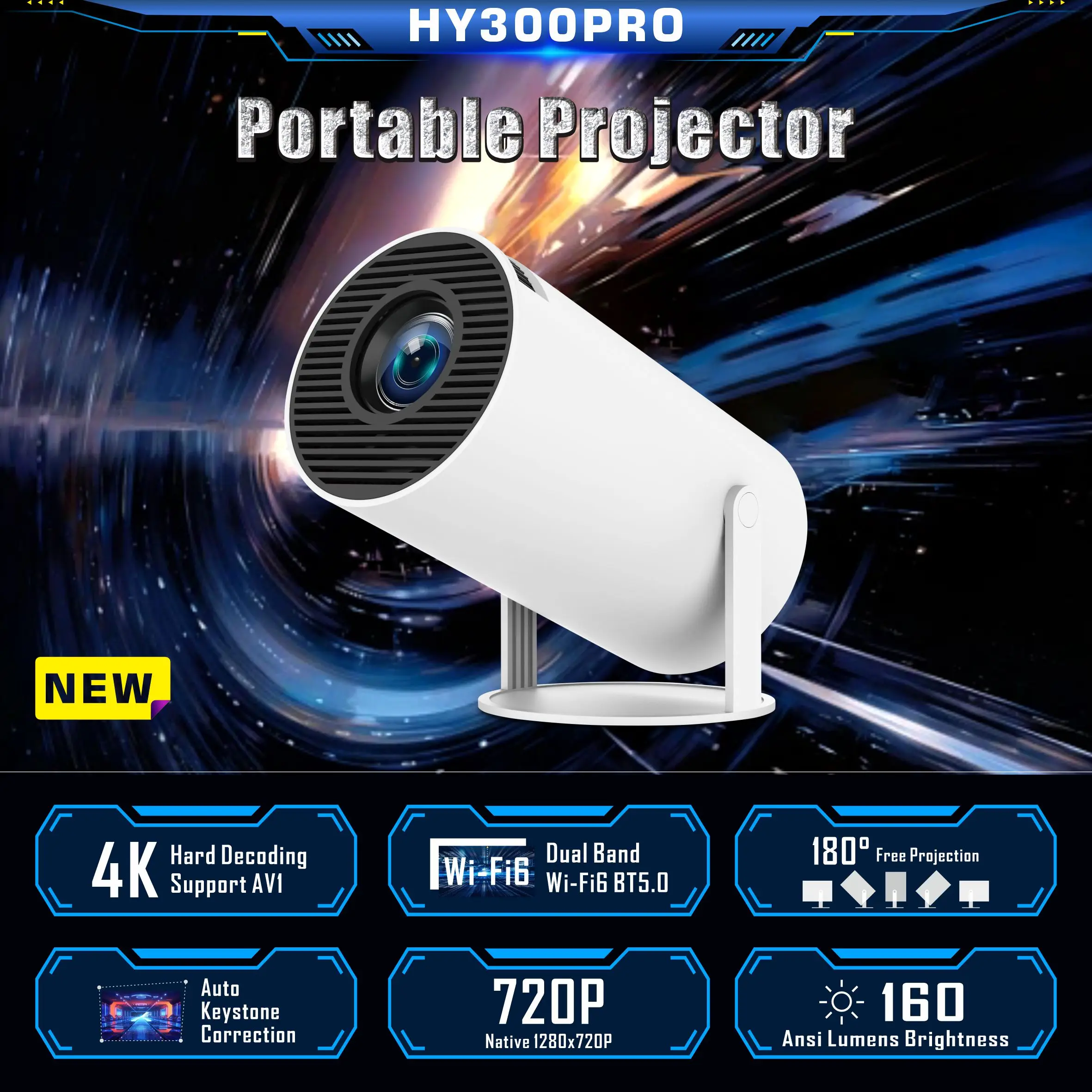 H96 Max HY300 Pro 4k Mini Projector - Portable & Smart