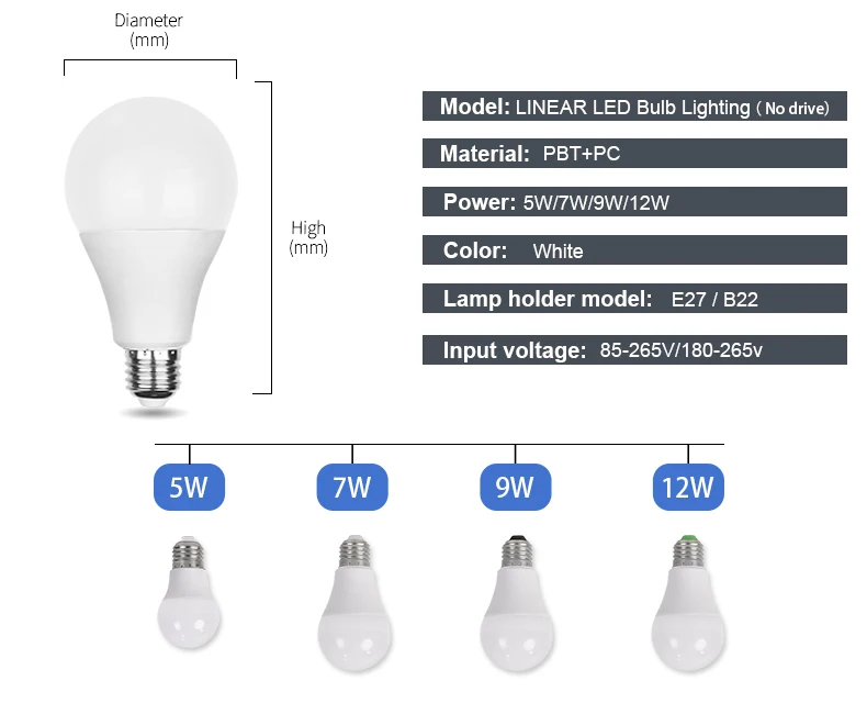 10x E27 LED Light Bulb 3W 5W 7W 9W 12W 15W Globe Lamp AC/DC 12-24V/AC 85-265V #T