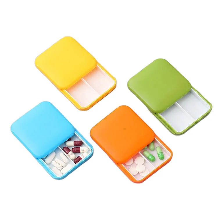 Портативная цветная пластиковая коробка для таблеток с 2 отделениями, небольшой ящик для хранения с раздвижной крышкой