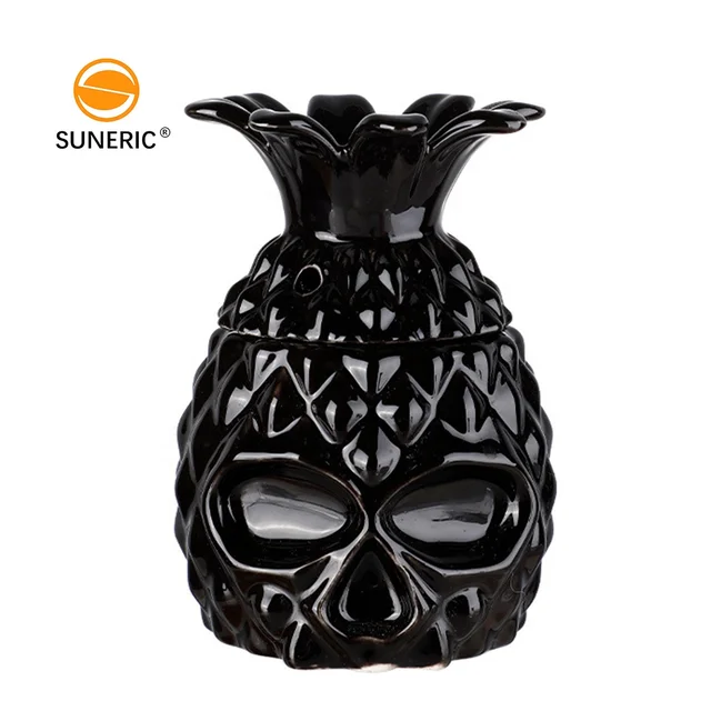 Hawaiian Creative Pineapple Whisky Tiki Cup Black Octopus Shot Glass Party Bar Ceramic Tiki Mug With Lid