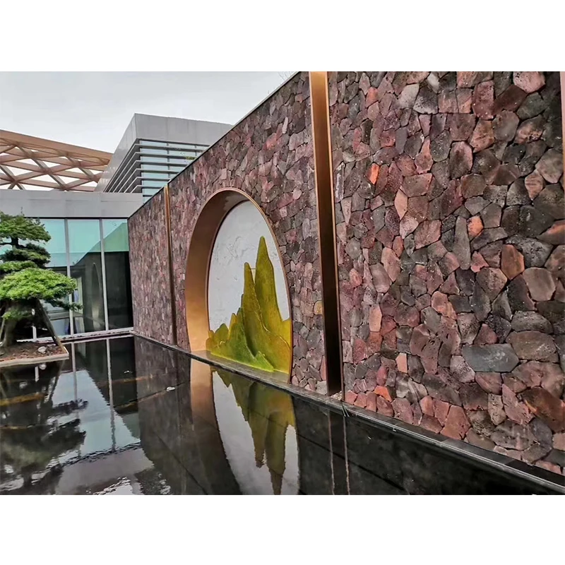 Batu Basal Merah Alam Industri Ukuran Acak Harga Batu Lava Desain Pelapis Dinding