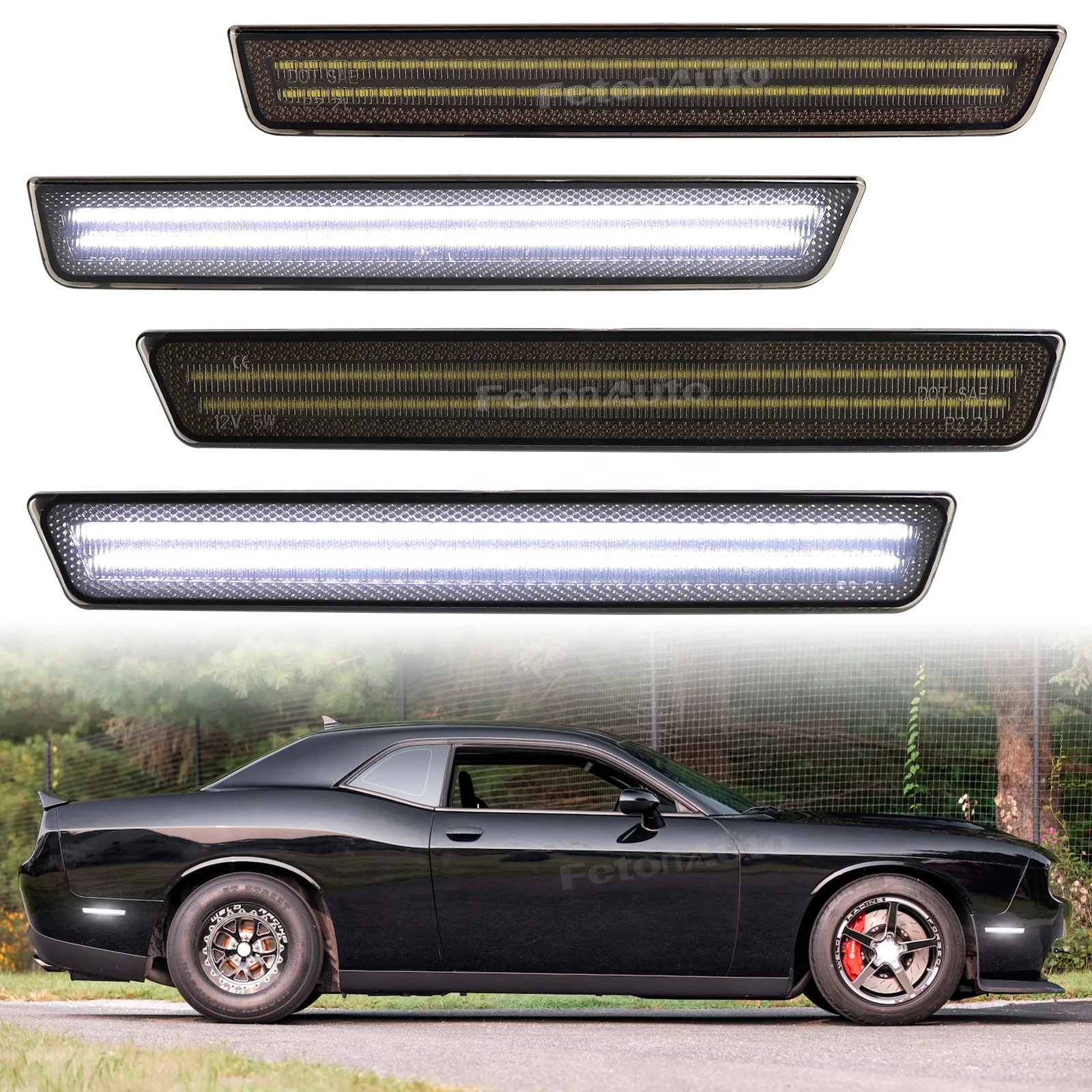 thumbnail image 2 of Clear Lens White LED Rear Side Marker Lights For 2015-2024 Dodge Challenger – Venom Inc. 2 of 4