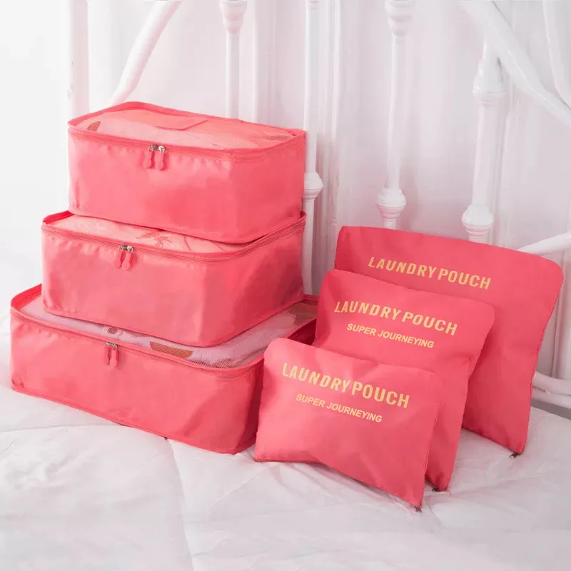 6pcs Packing Cubes Set Large Travel Luggage Organizer 3 Cubes 3 Laundry Pouch Bags 6pcs Travel Organizer Storage Bag