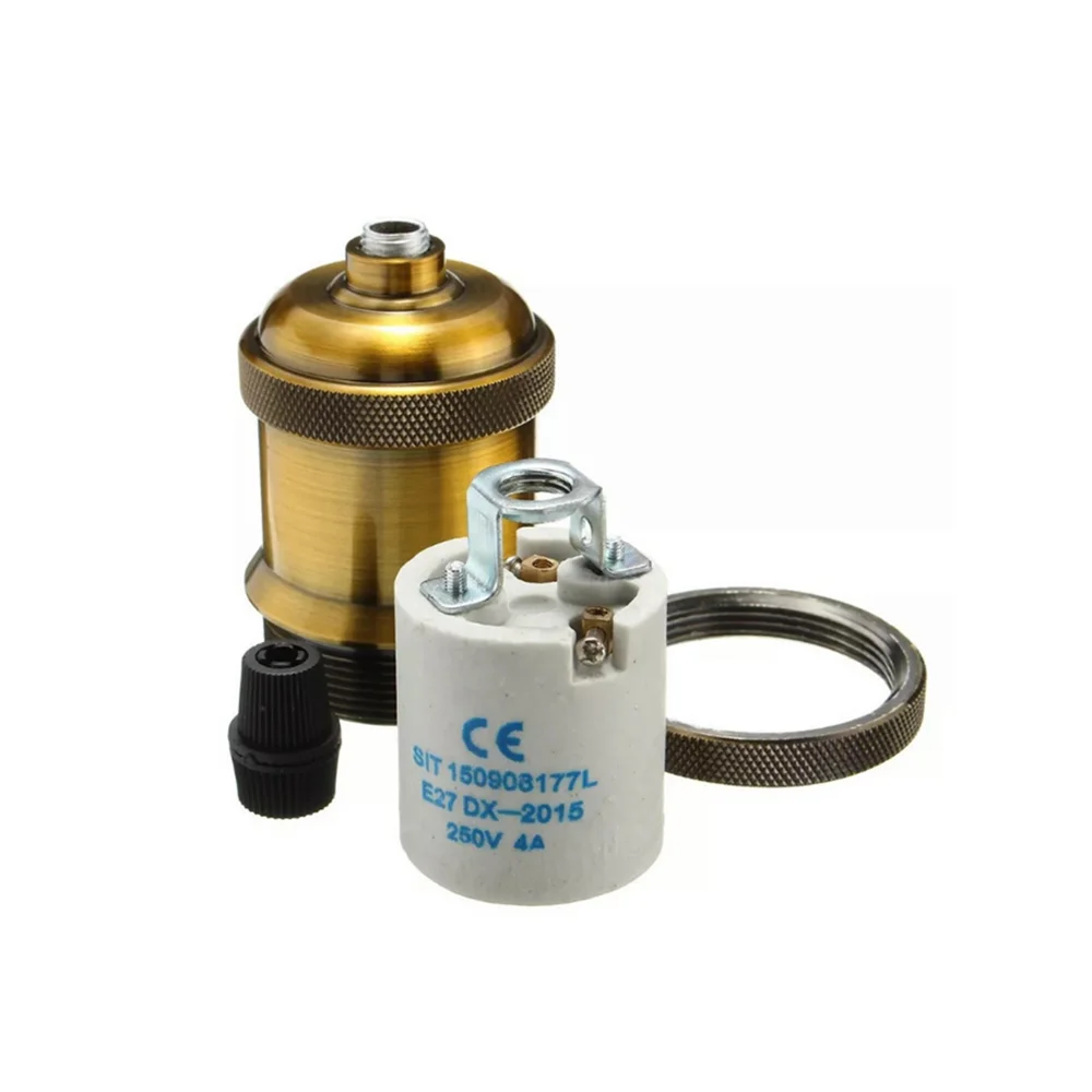 Premium Lampenkit Messing | E27 Fassung Mit Gold-Flex, Schalter & UK-Stecker | Inkl. Montagezubehör