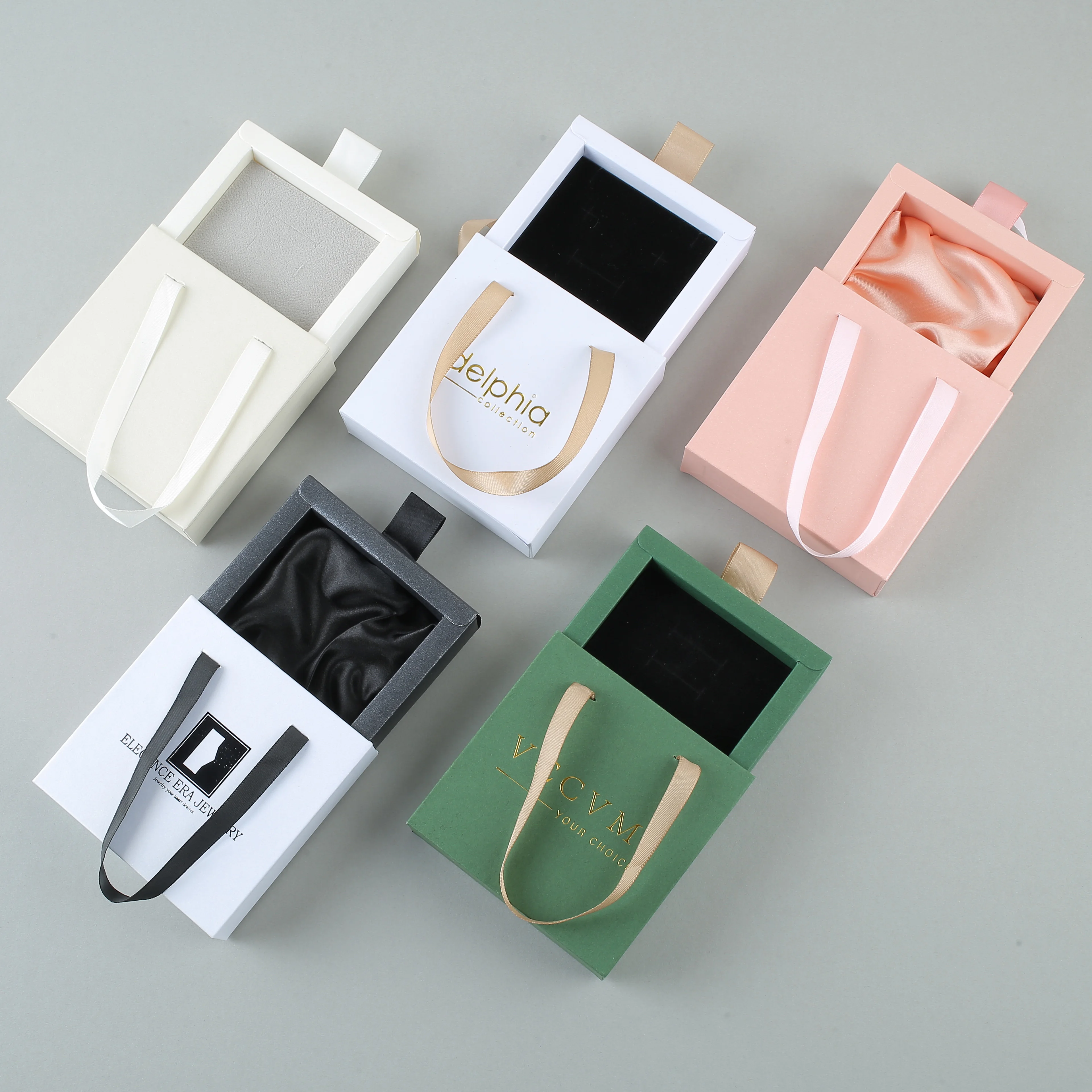 Source Wholesale Custom Logo Slide Drawer Bracelet Jewellery box with  Ribbon Handle Gift Bag Jewelry Boxes Packaging Necklace Ring on  m.