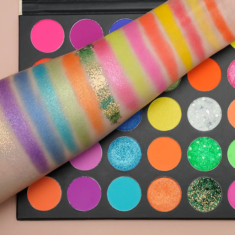 Блестящие высококачественные тени для век от поставщика мерцающие водонепроницаемые прессованные пудры Пользовательский логотип Макияж для лица 35 цветов мягкий долговечный