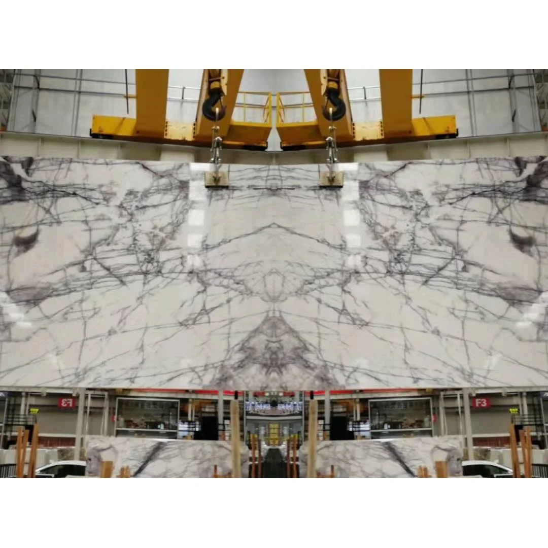 Popular Design Natural Polished White Lilac Marble Purple Vein Slab Book Match Hotel Wall Background Decoration
